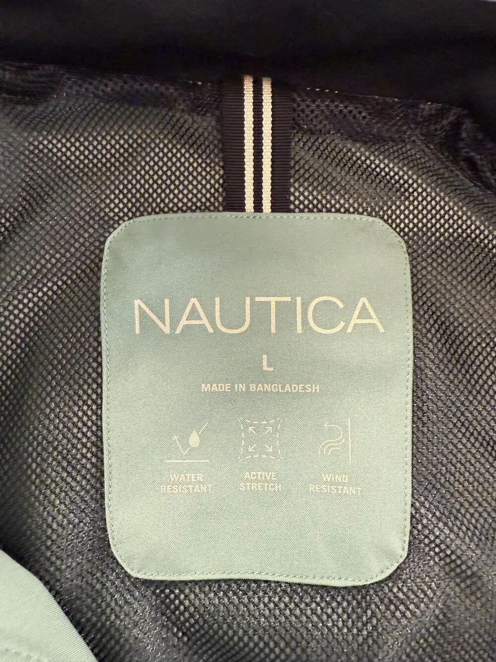 Nautica Jacket Mens Large Sage Green Softshell Water Wind Resistant Zip Stretch